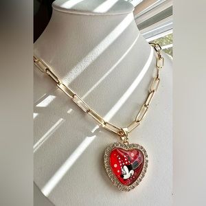 Adjustable paper clip chain with red Mini Mouse charm and polished zircon stones